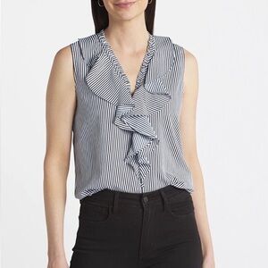 👉🏼Like-New👈🏼 Karl Lagerfeld Paris Dark Navy & White Sleeveless Top w/ Ruffles LG